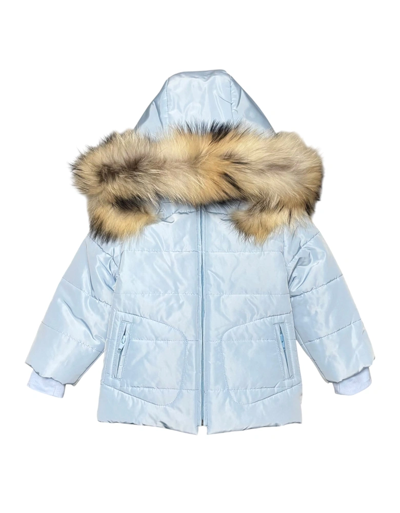 Boys Pale Blue Fur Trimmed Coat
