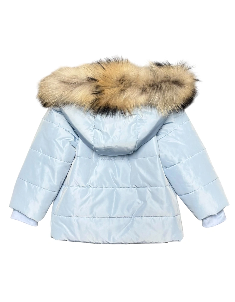 Boys Pale Blue Fur Trimmed Coat