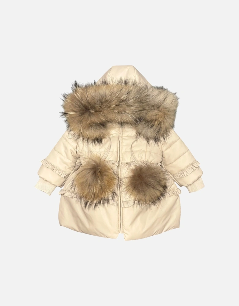 Girls Beige Fur Trimmed Coat