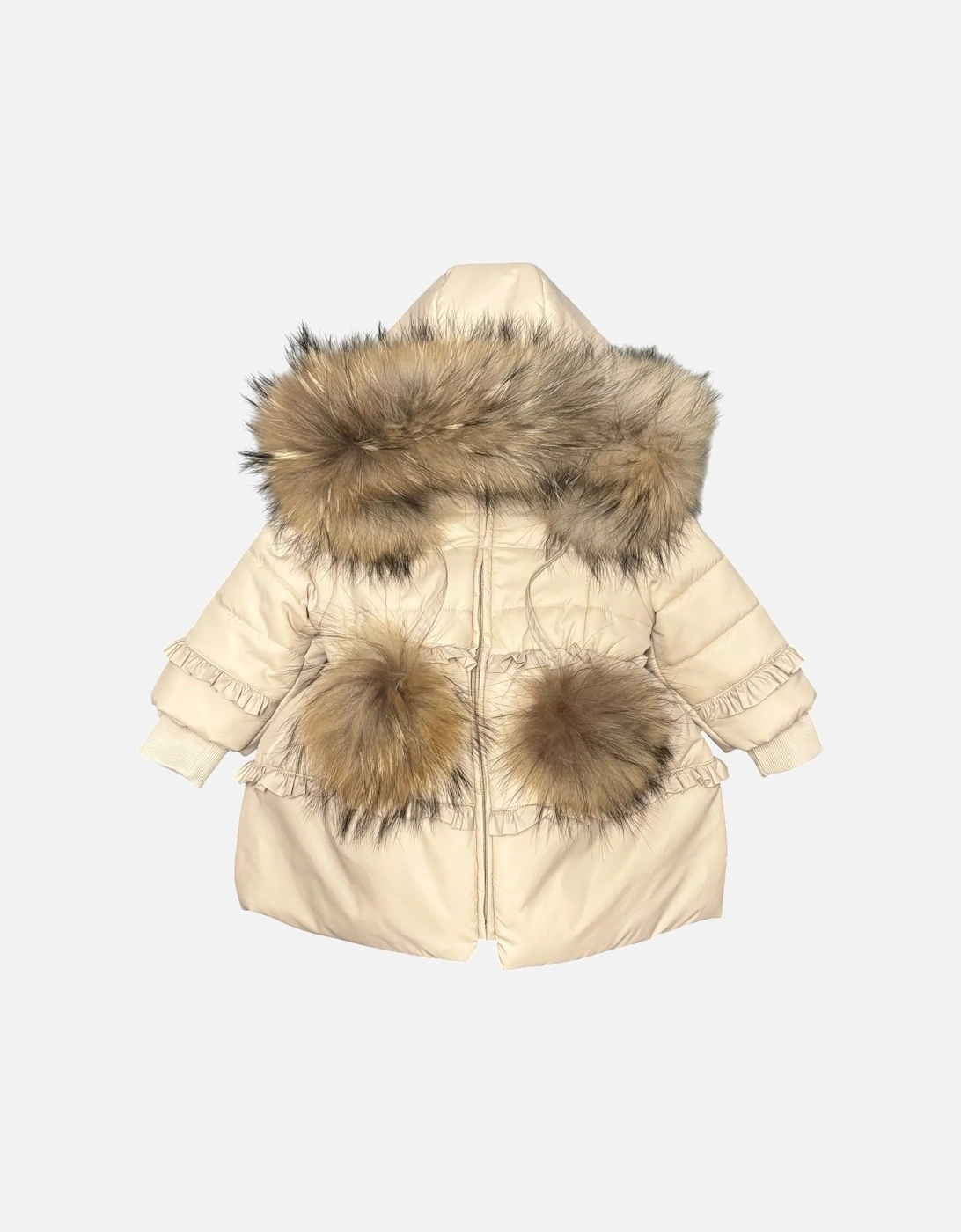 Girls Beige Fur Trimmed Coat, 3 of 2
