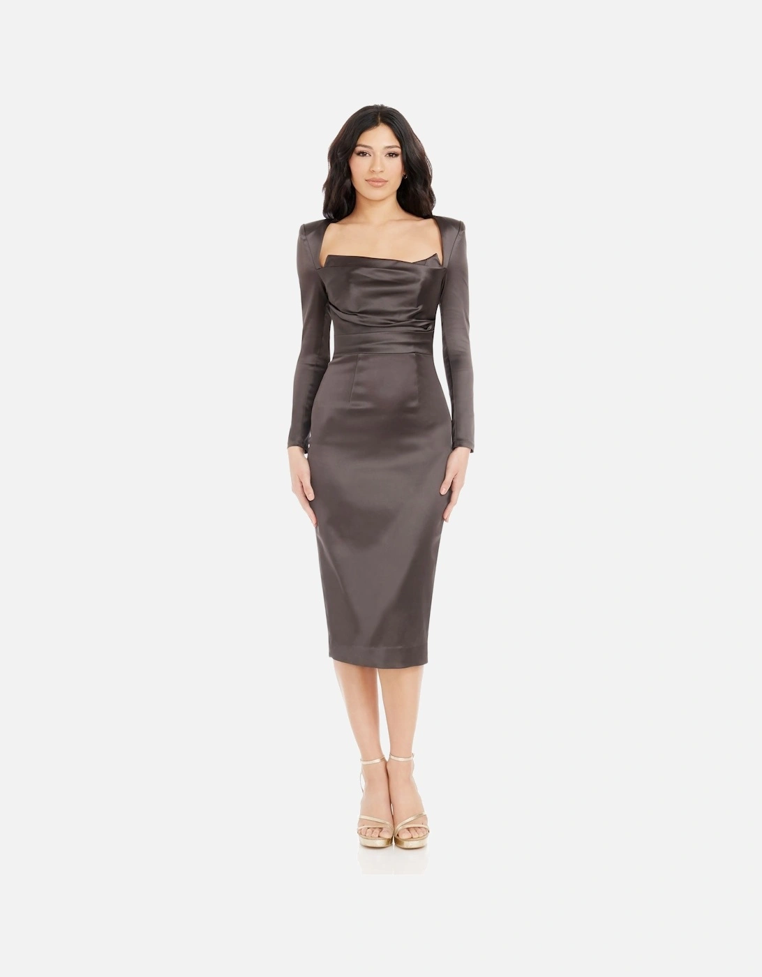 Pamela Pleated Bodice Bodycon Midi Dress, 2 of 1
