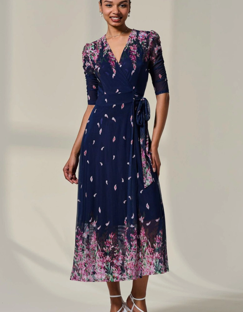 Half Sleeve Floral Wrap Dress