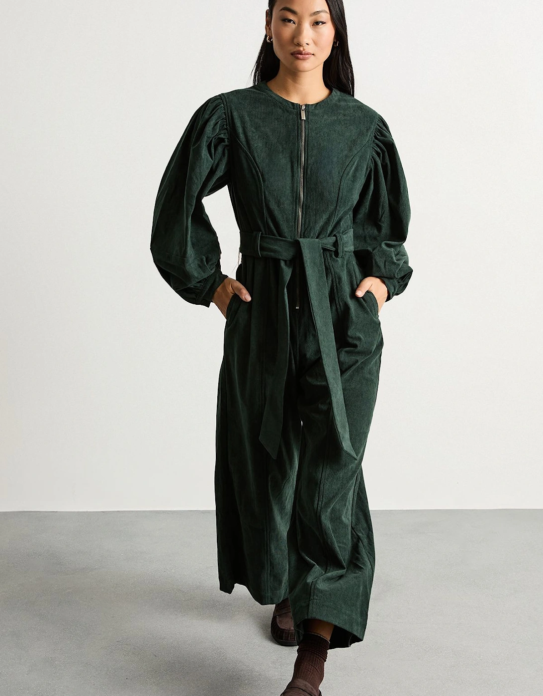 Petite Cord Zip Through Belted Jumpsuit, 2 of 1