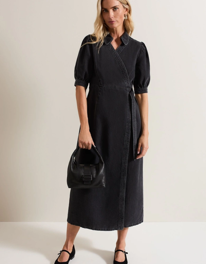 Senita Grey Denim Wrap Dress