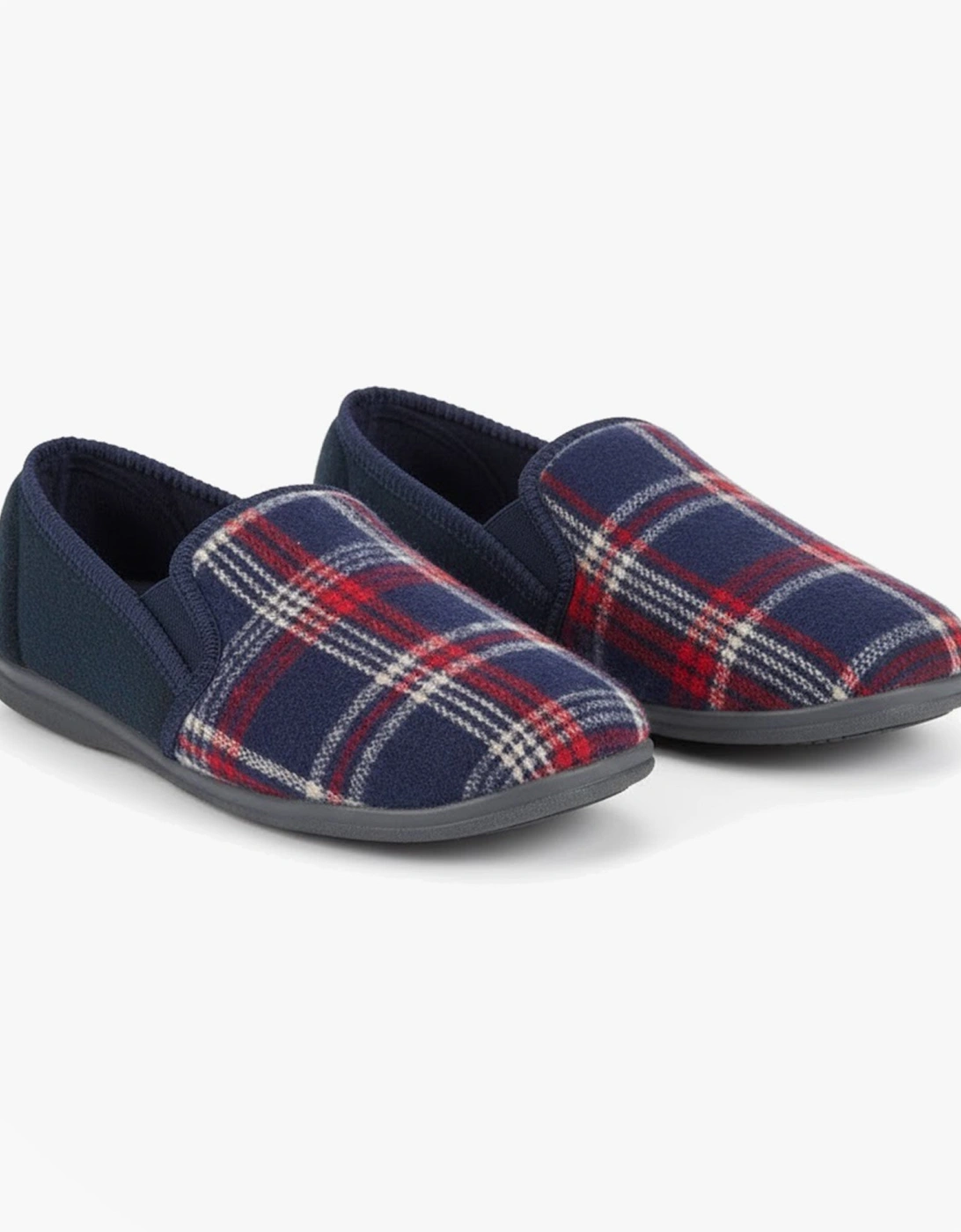 JIM Navy Check Velour Twin Gusset Slipper