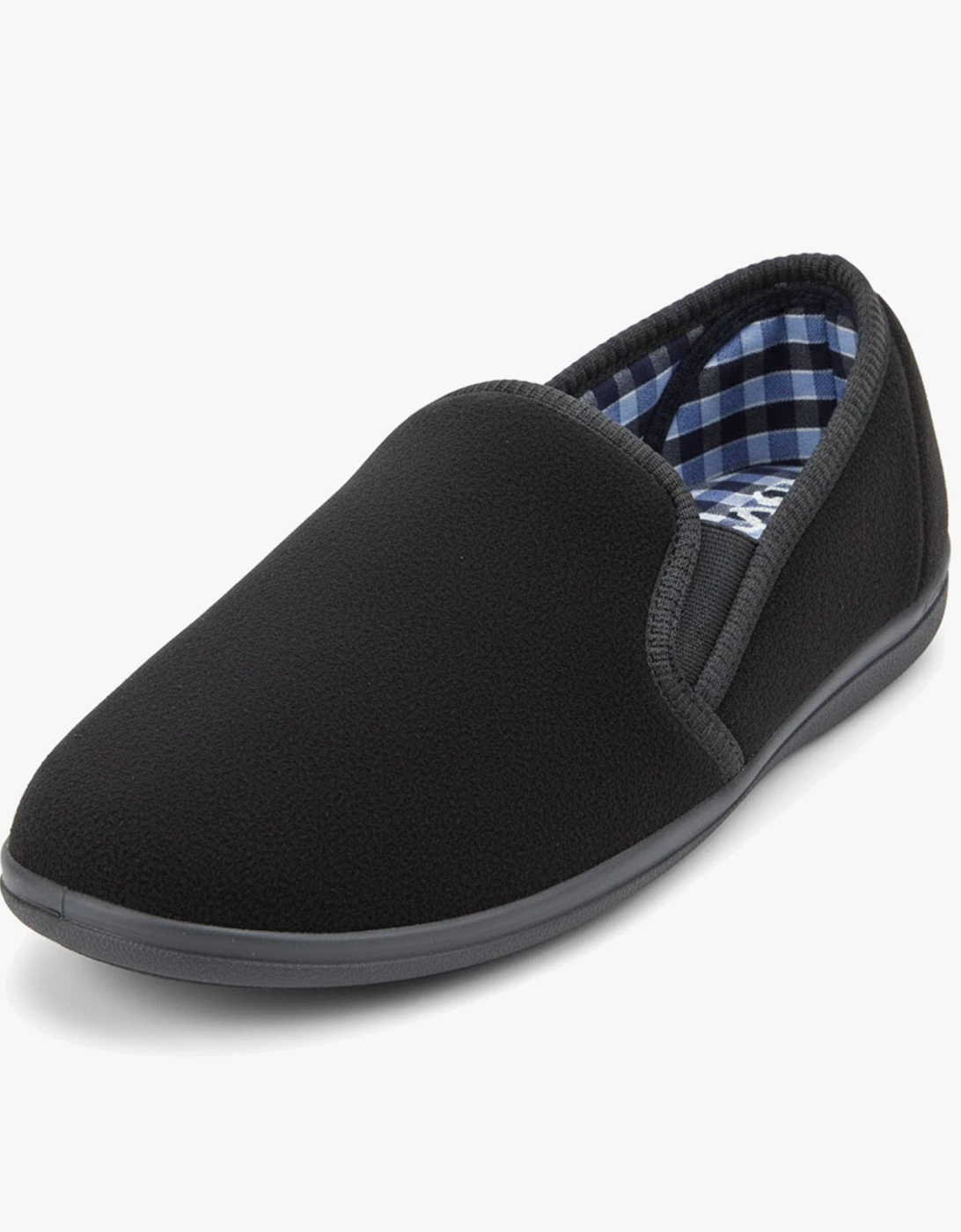 WILSON Mens Twin Gusset Slipper Black Plush Velour