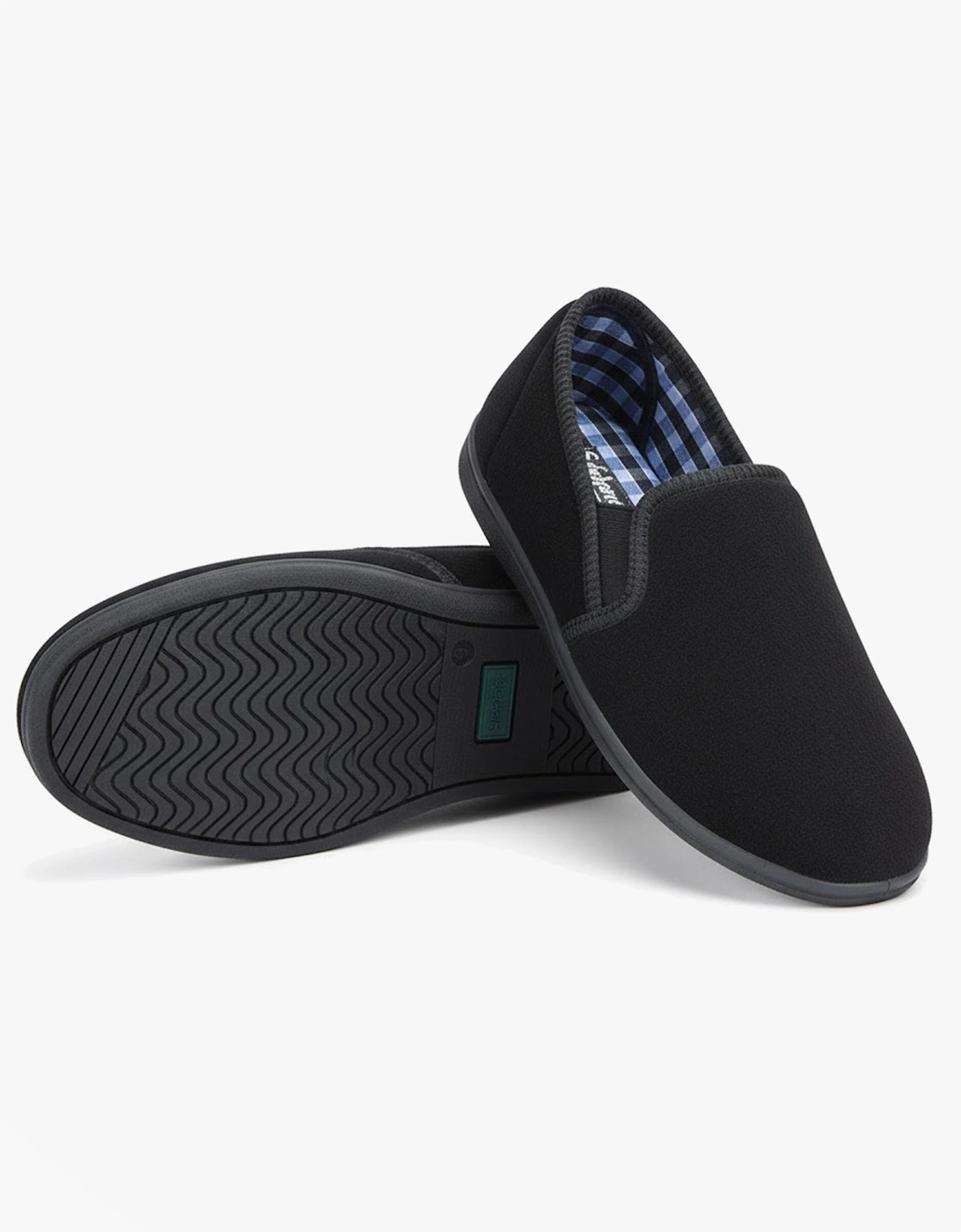 WILSON Mens Twin Gusset Slipper Black Plush Velour