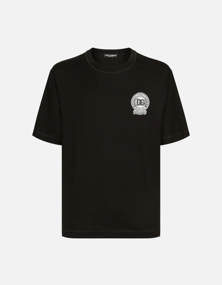 Roman Numerals Crest Embroidered Logo T-Shirt in Black