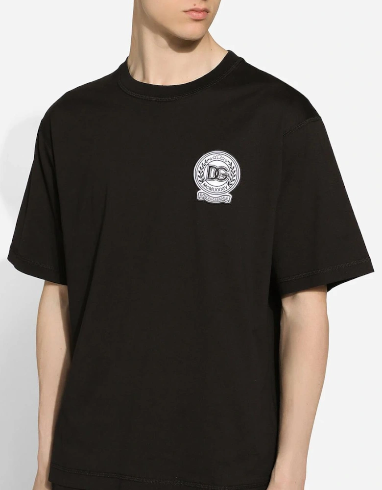 Roman Numerals Crest Embroidered Logo T-Shirt in Black