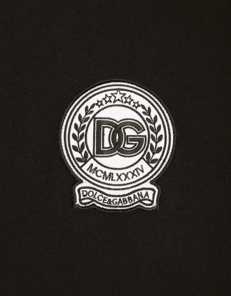 Roman Numerals Crest Embroidered Logo T-Shirt in Black