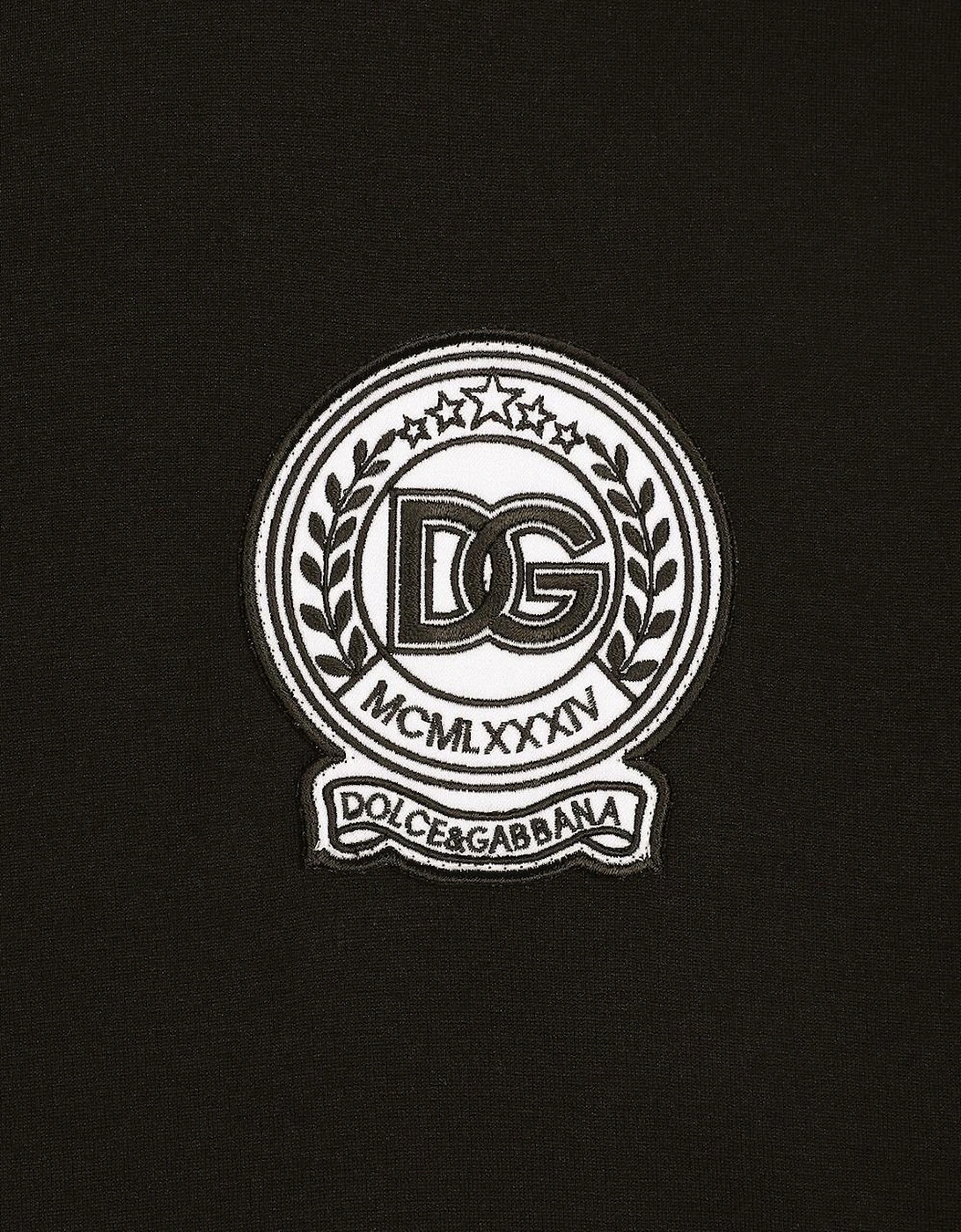 Roman Numerals Crest Embroidered Logo T-Shirt in Black