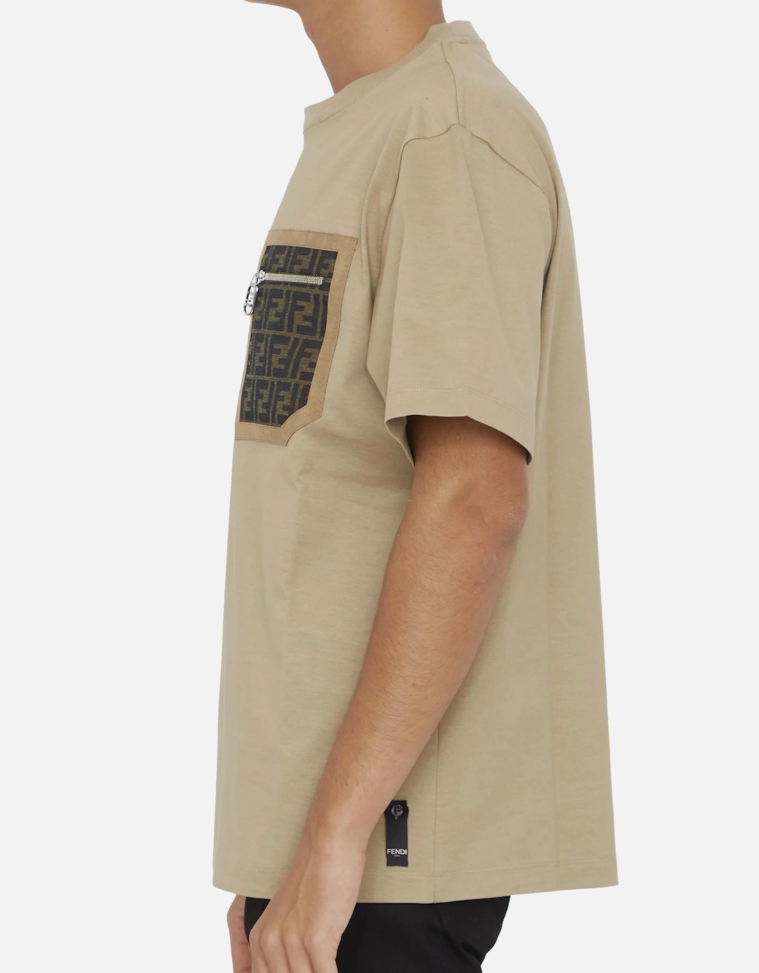 FF Monogram Pocket Oversized T-Shirt in Beige