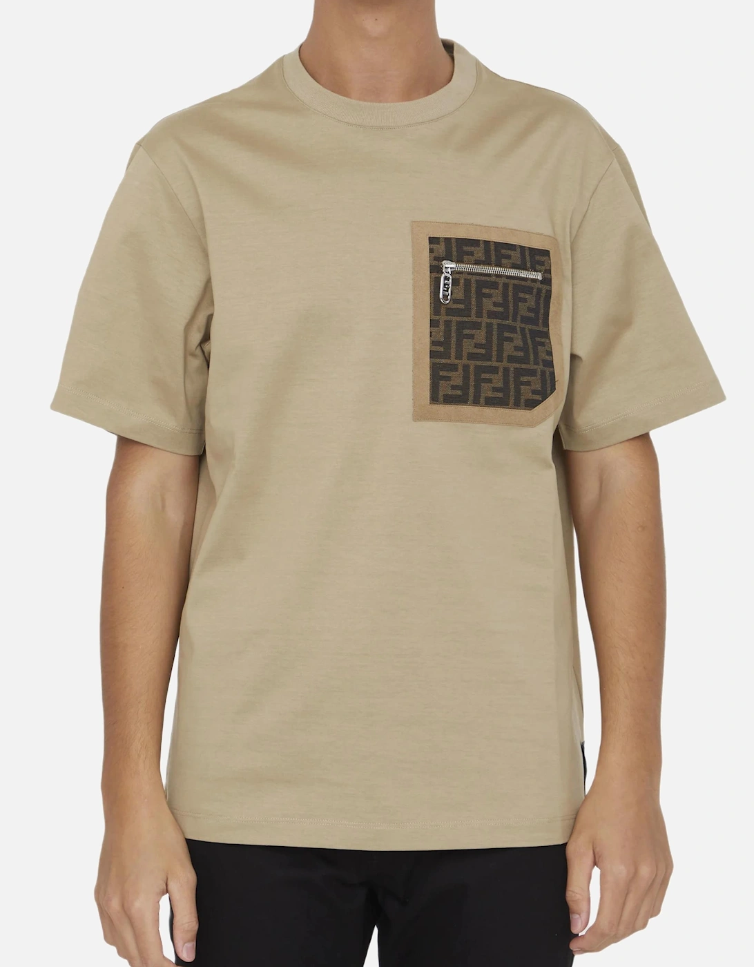 FF Monogram Pocket Oversized T-Shirt in Beige