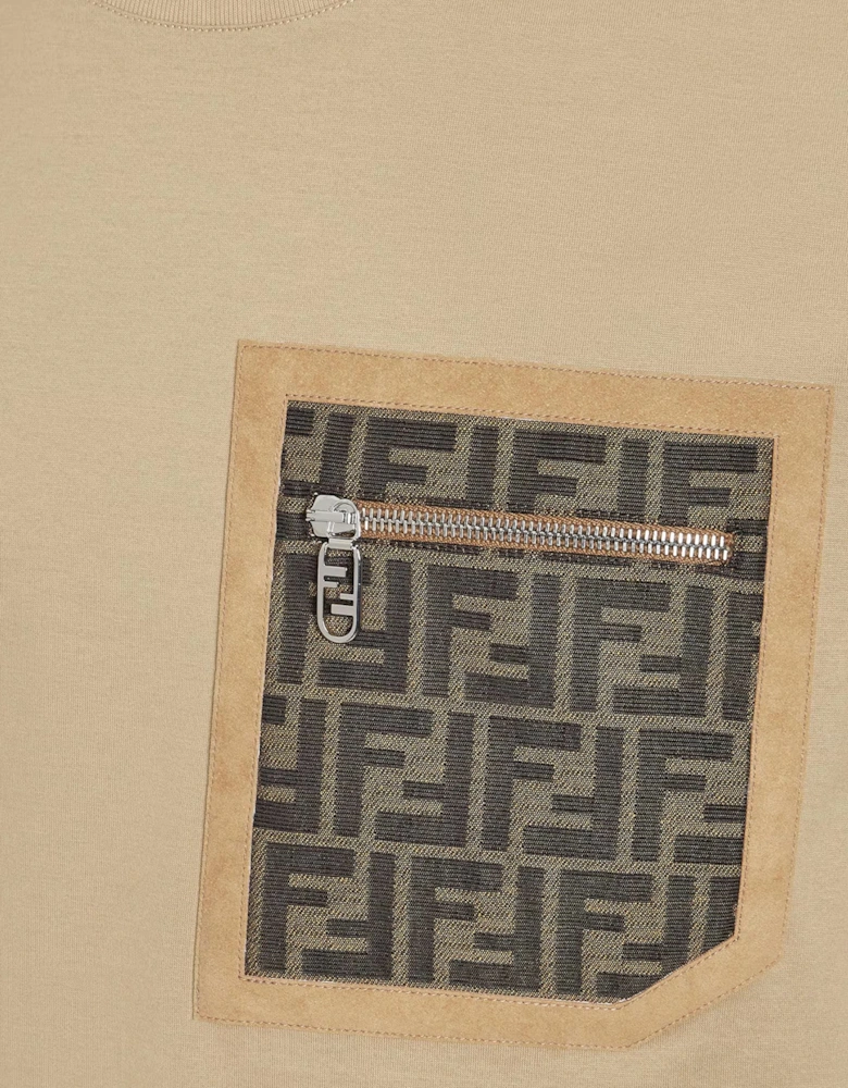 FF Monogram Pocket Oversized T-Shirt in Beige