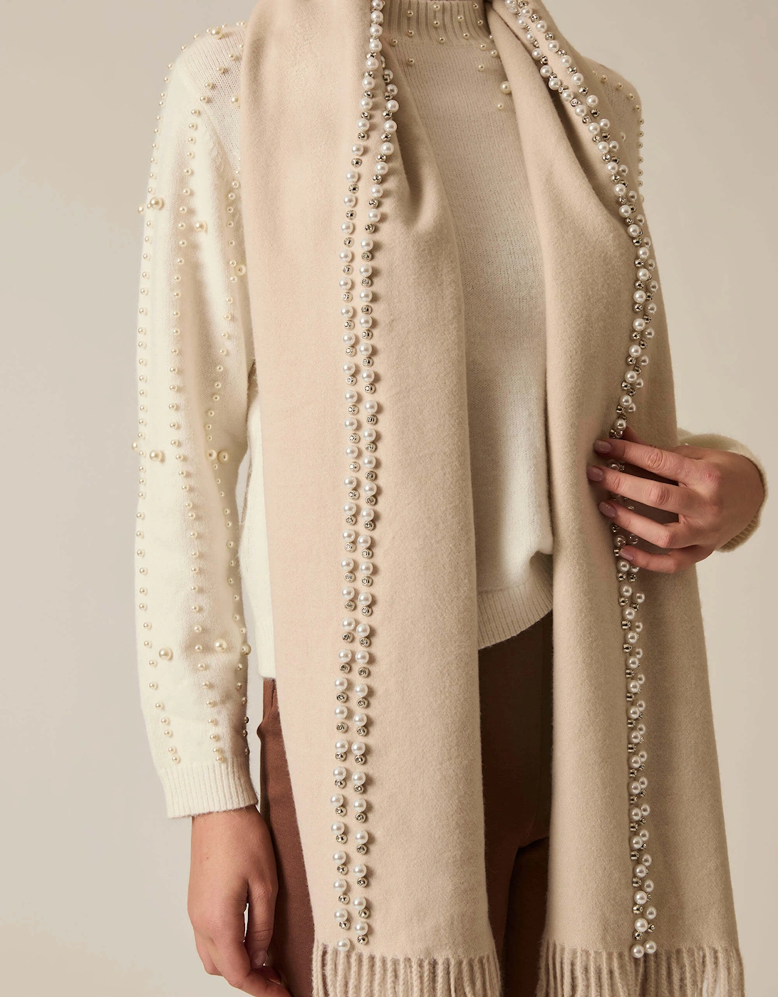 Cream Pearl Detail Scarf, 4 of 3