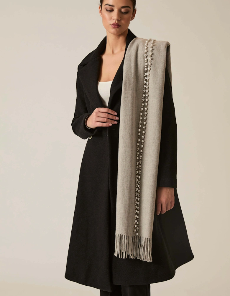 Pale Grey Pearl Detail Scarf