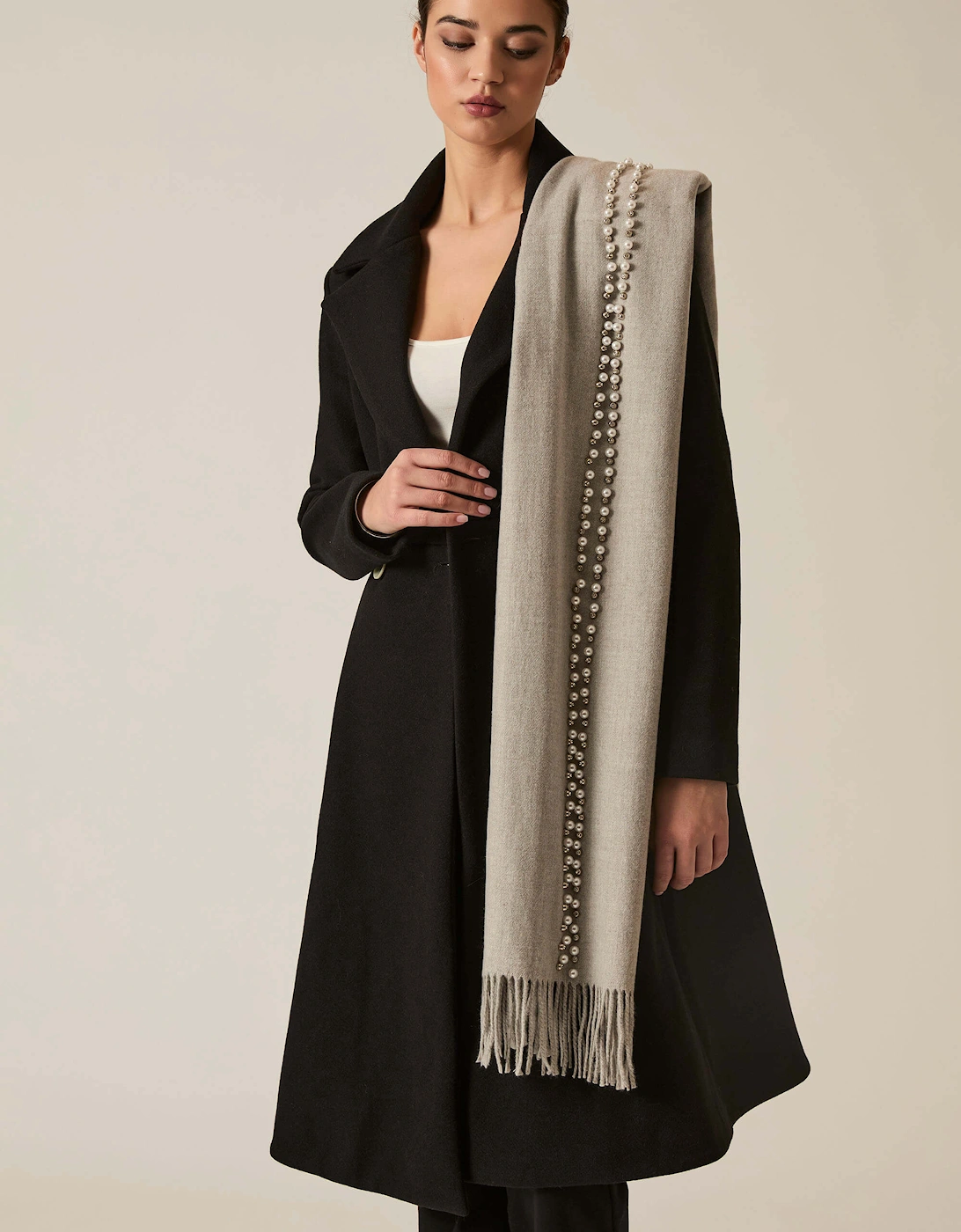 Pale Grey Pearl Detail Scarf, 4 of 3