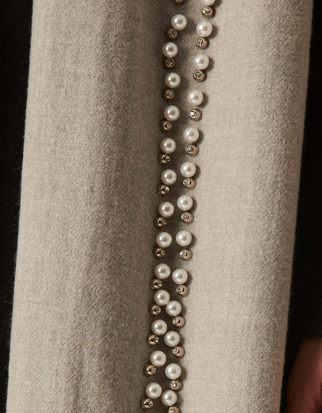 Pale Grey Pearl Detail Scarf