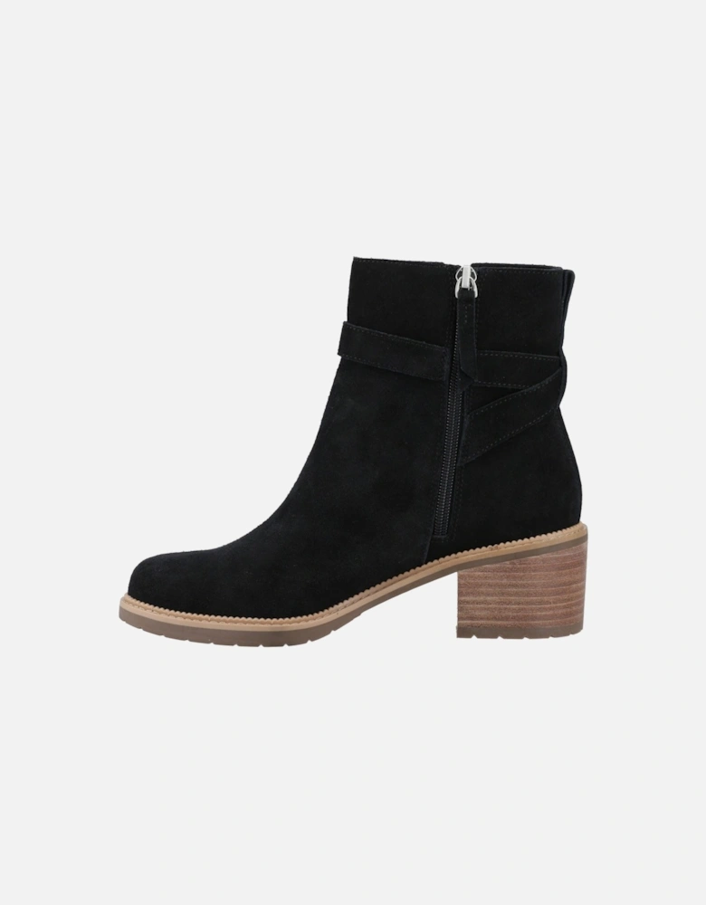Hailey Buckle Leather Women's Black Heeled Ankle Boots