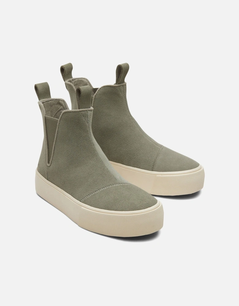 Fenix Platform Leather Women's Vetiver Grey Flat Chelsea Boots