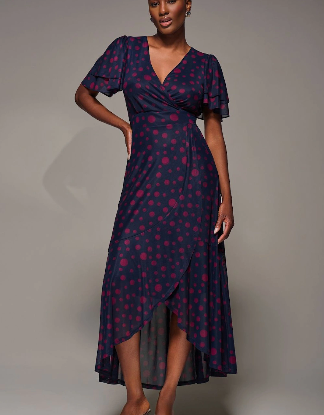 Angel Sleeve Mesh Frill Wrap Maxi Dress, 2 of 1