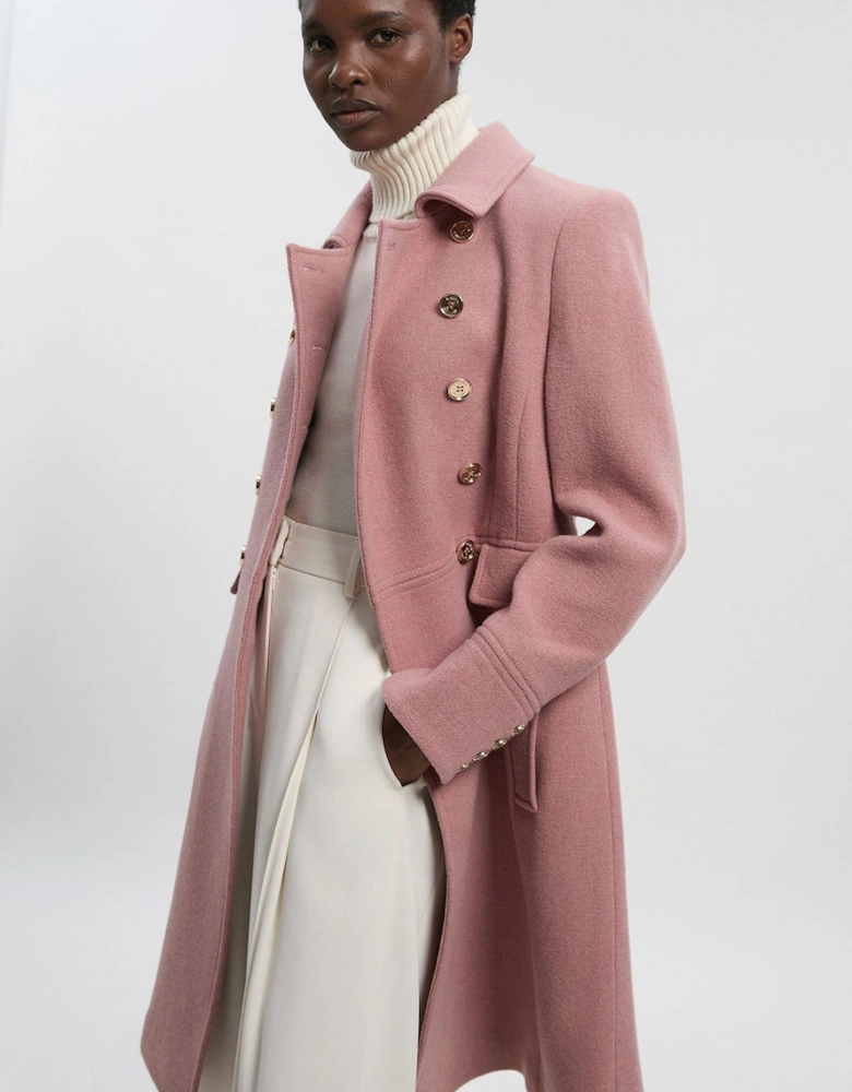 Petite Wool Button Front Double Breasted Tailored Princess Coat