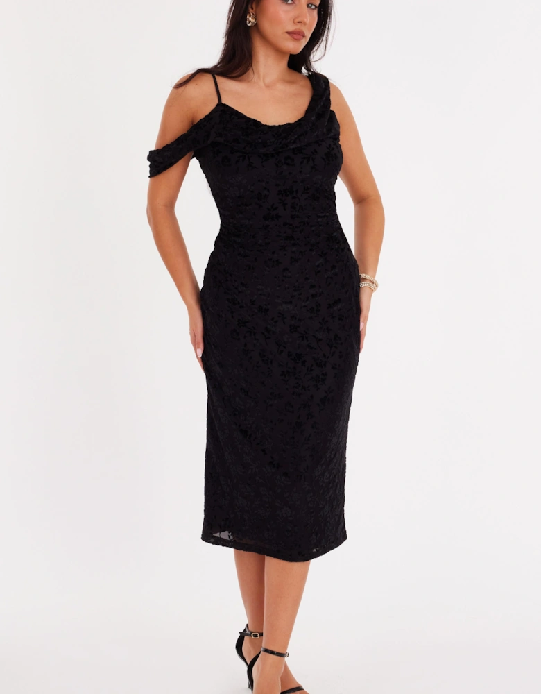 Black Velvet Floral Midi Dress