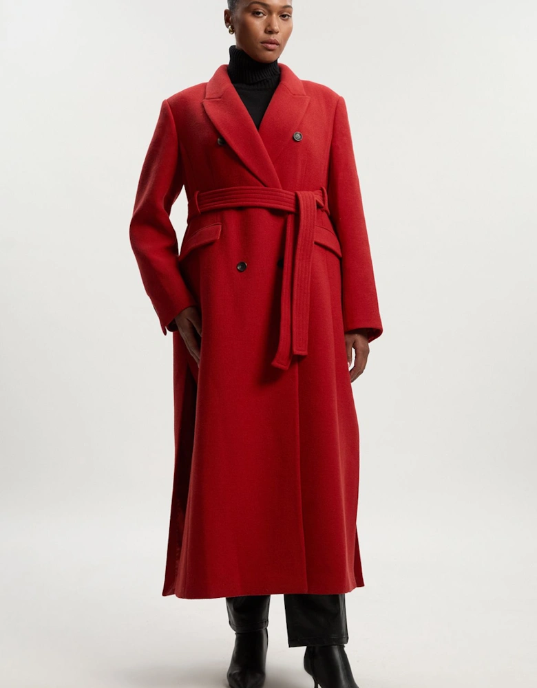 Plus Size Wool Double Breasted Belted Tailored Maxi Coat