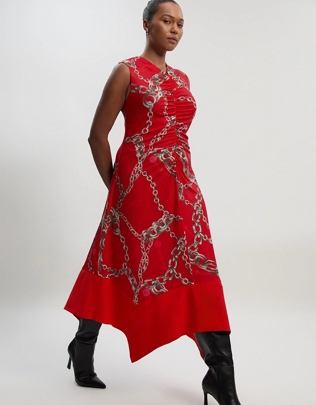 Plus Size Chain Print Crepe Hanky Hem Midi Dress, 2 of 1