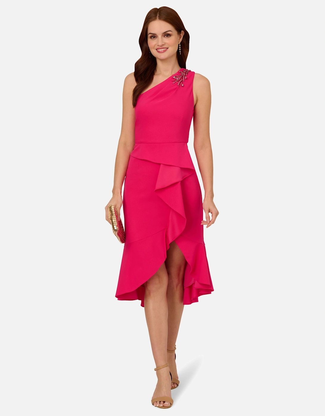 One Shoulder Crepe Midi Dress, 2 of 1