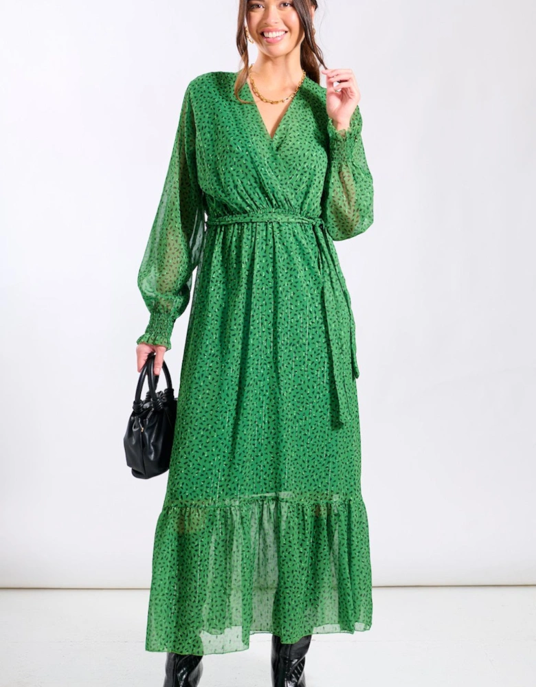 Green Animal Chiffon Maxi Dress