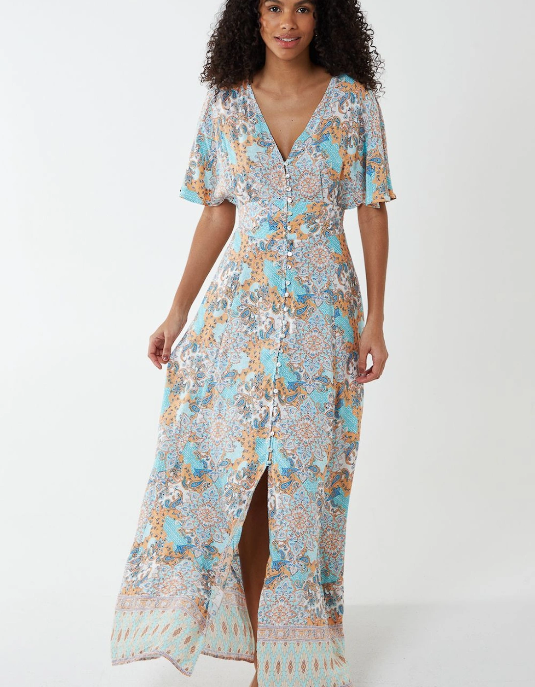 Button Front Angel Sleeve Maxi Dress, 2 of 1