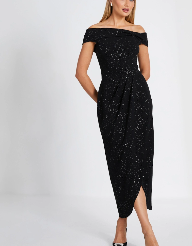 Black Glitter Bardot Midi Dress