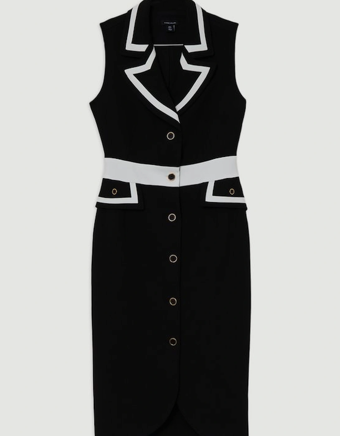 Compact Stretch Contrast Tipped Belted Tailored Midi Dress