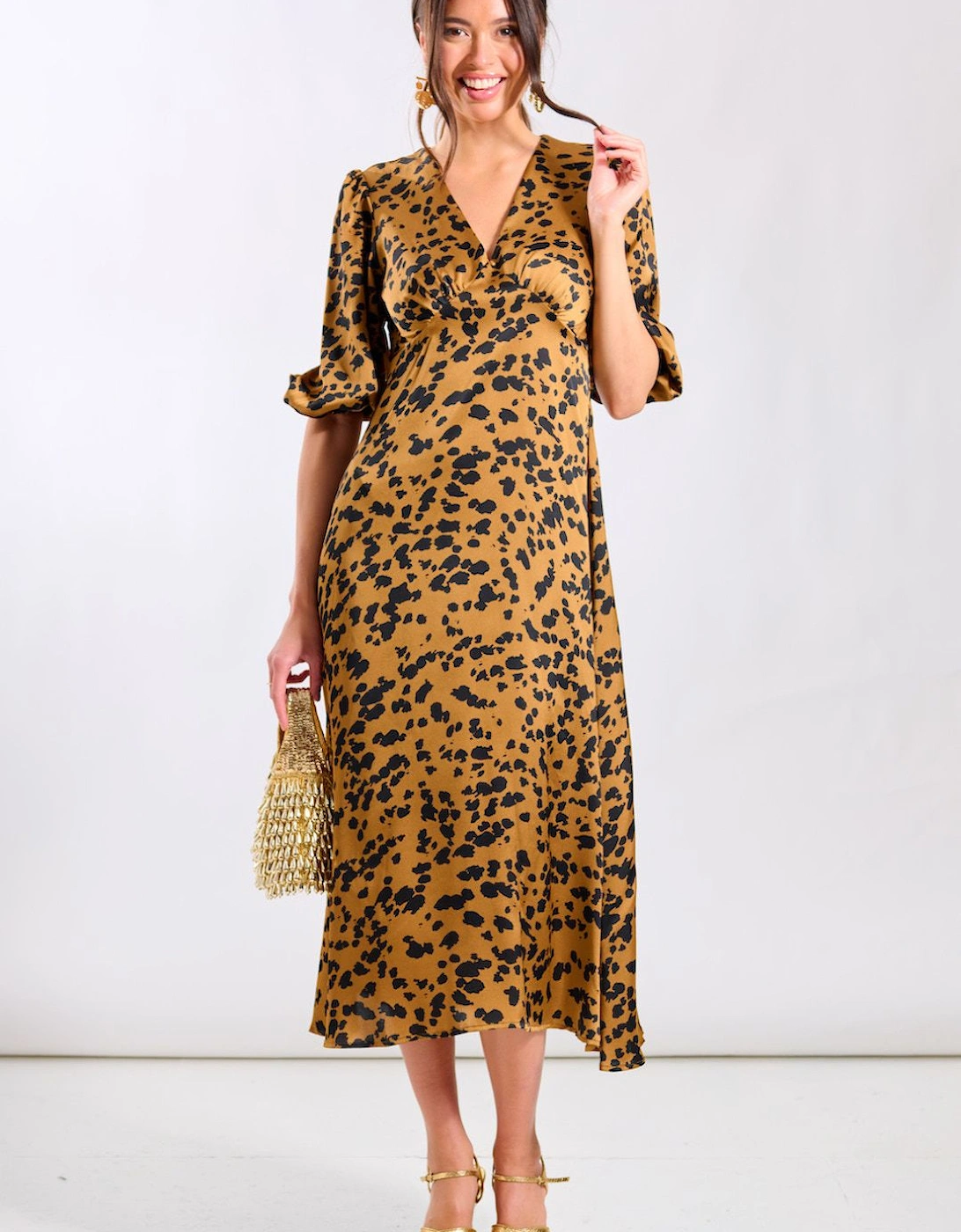 Brown Leopard Satin Midi Dress, 2 of 1