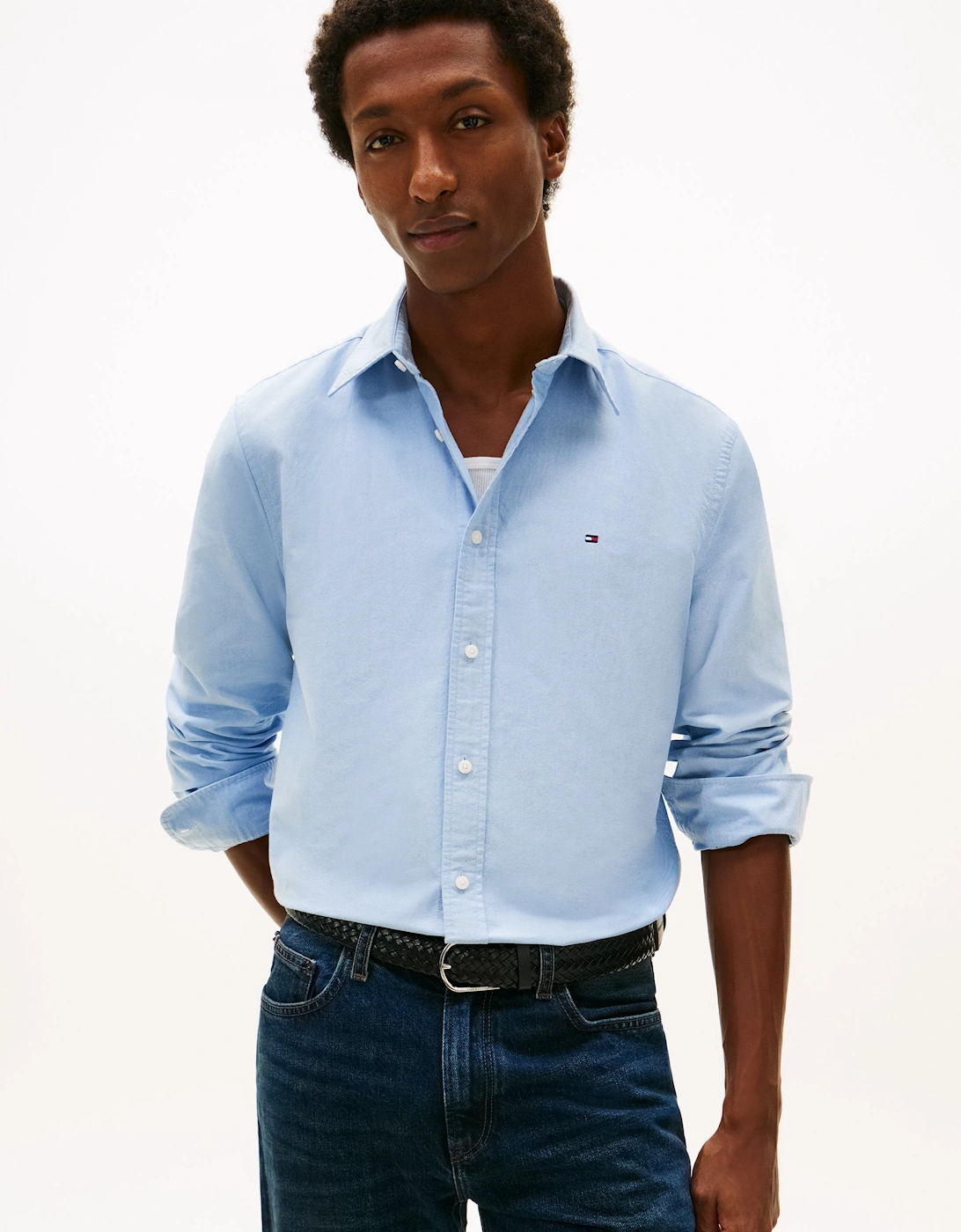 Men's Tommy Hilfiger Solid Heritage Mens Long Sleeve Oxford Shirt - Shirt Blue - Size: 38/Regular