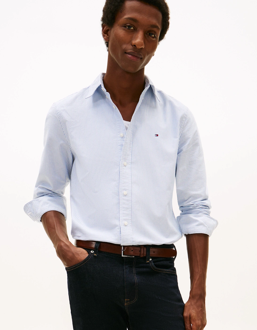 Tommy Hilfiger Men's Blue Heritage Oxford Stripe Shirt - Shirt /White - Size 42/Regular