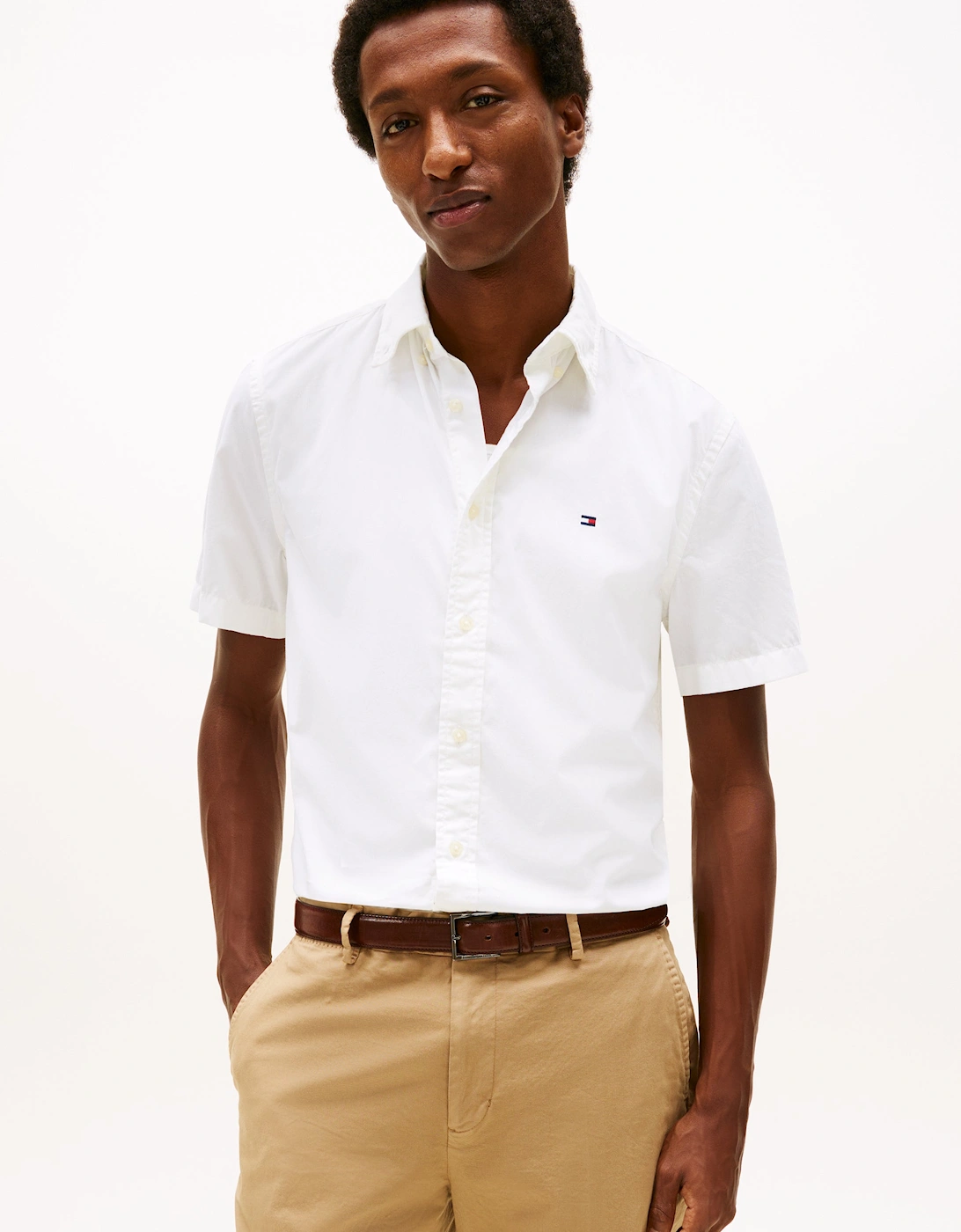 Tommy Hilfiger Men's Tommy Hilfiger Core Flex Poplin Solid Mens Short Sleeve Shirt - Optic White