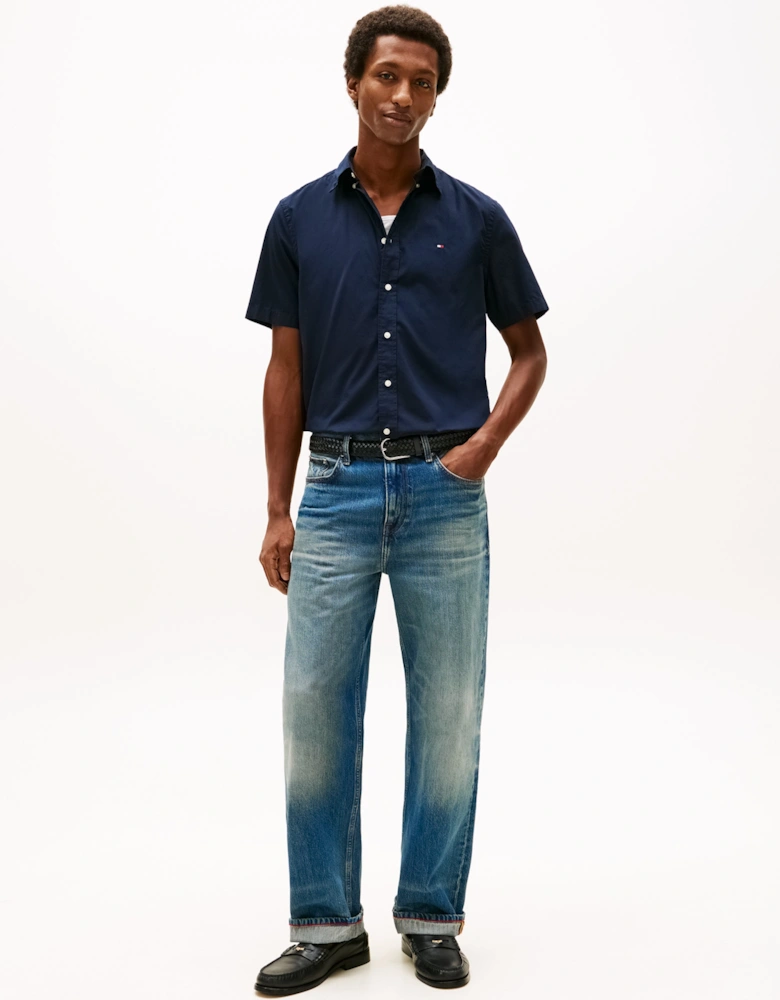 Core Flex Poplin Solid Mens Short Sleeve Shirt - Navy Blue