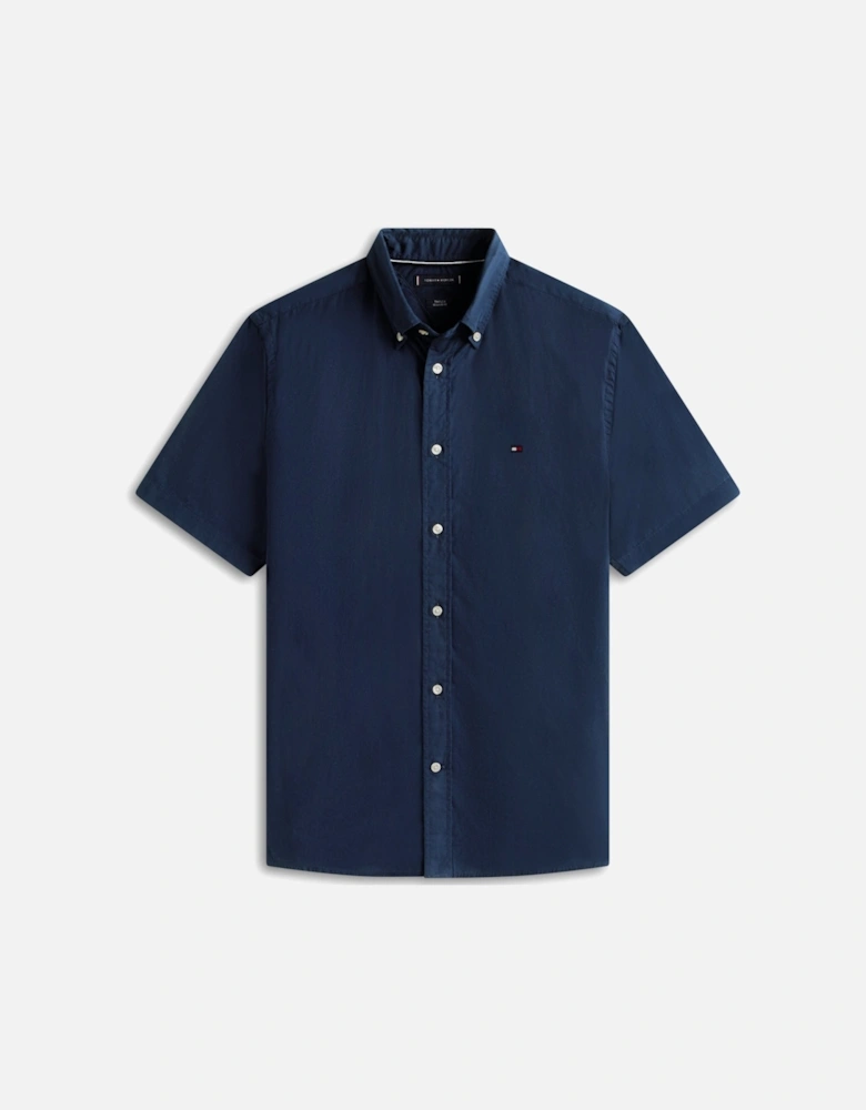 Core Flex Poplin Solid Mens Short Sleeve Shirt - Navy Blue