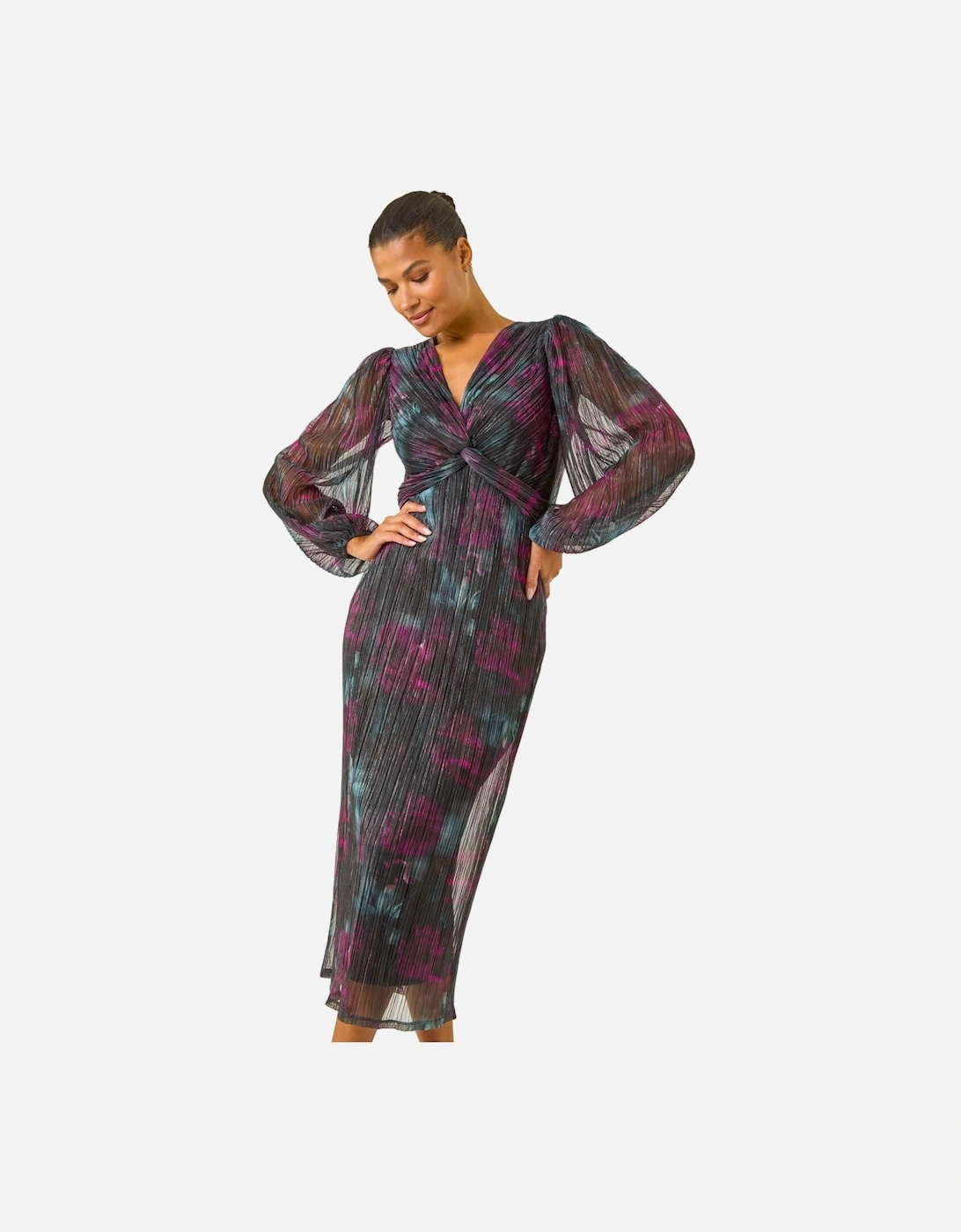 Printed Plisse Twist Front Midi Dress, 2 of 1