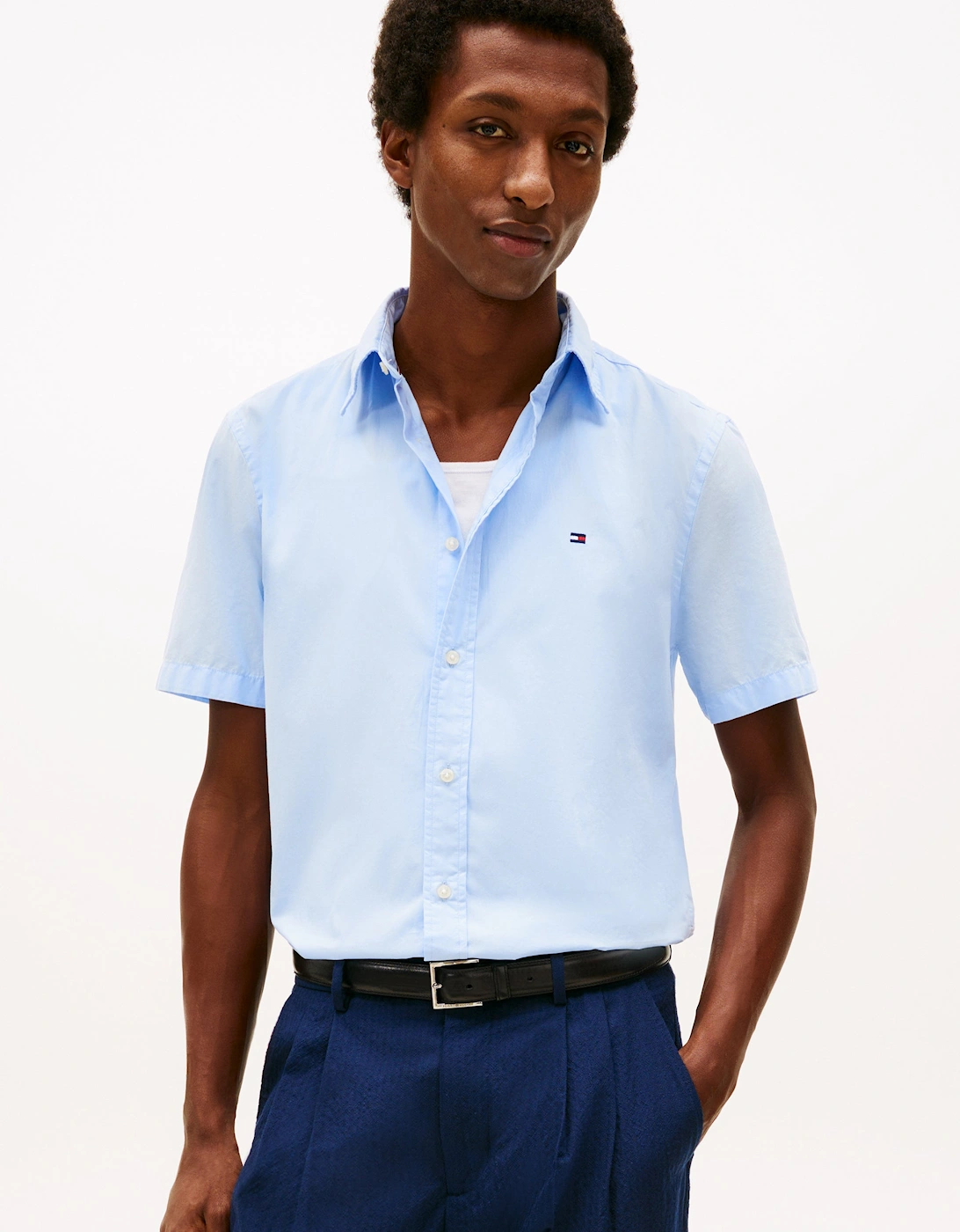 Tommy Hilfiger Men's Tommy Hilfiger Core Flex Poplin Solid Mens Short Sleeve Shirt - Sweet Blue