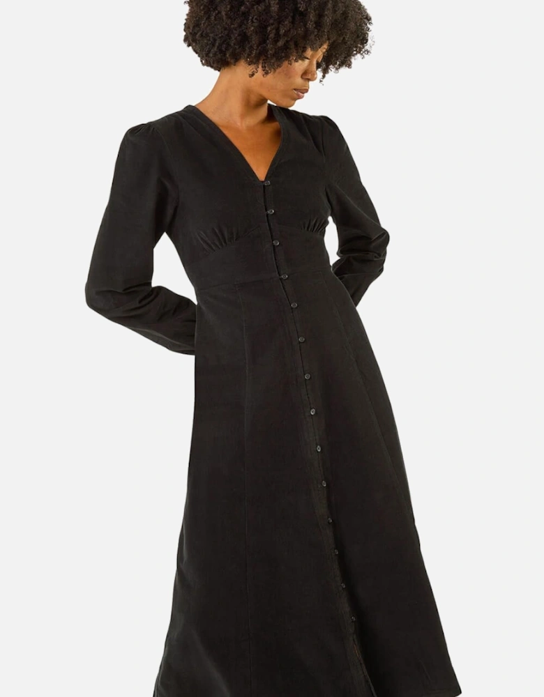 Corduroy Button Through Midi Dress