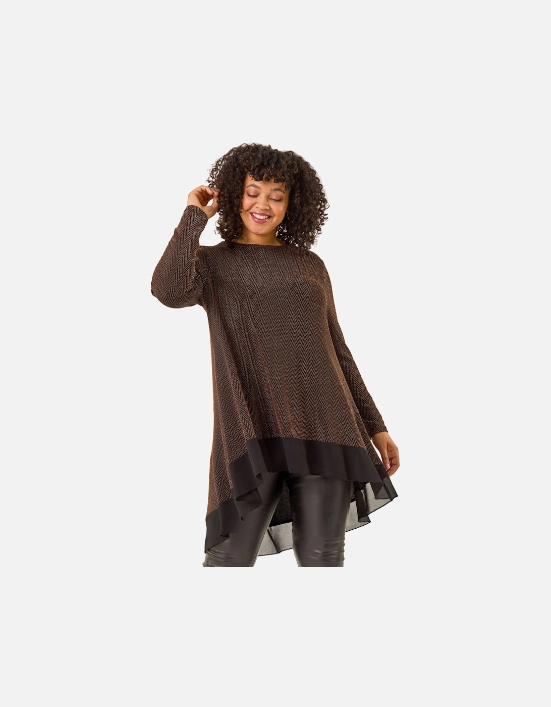 Curve Glitter Chiffon Hem Tunic Top, 2 of 1