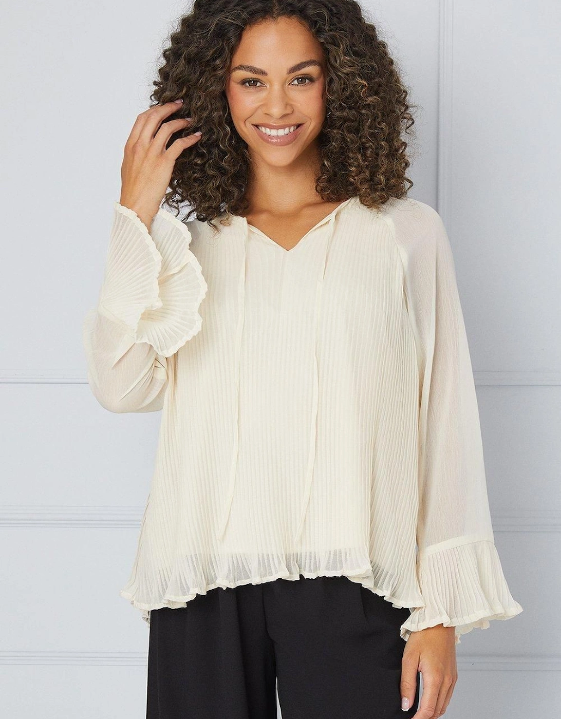Pleated Tie Neck Blouse, 2 of 1