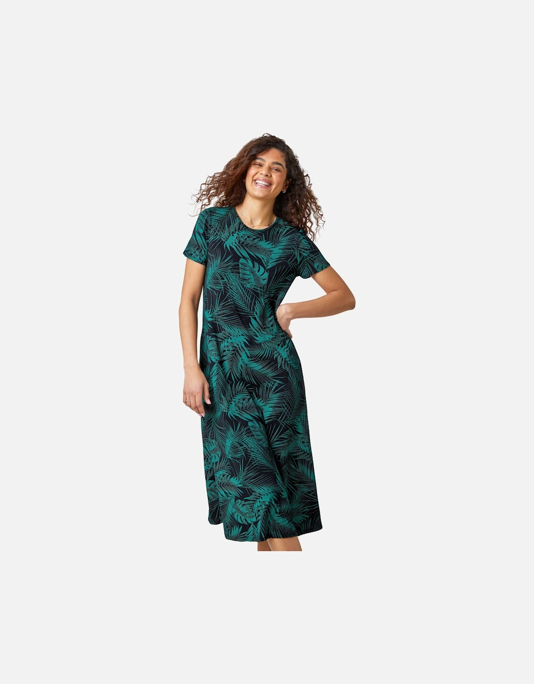Leaf Print Stretch Midi Dress, 2 of 1