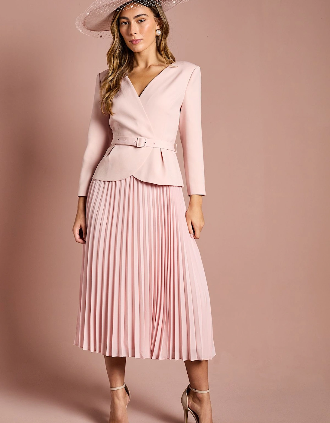 Crepe Bodice Long Sleeve Pleated Midi Dress, 2 of 1