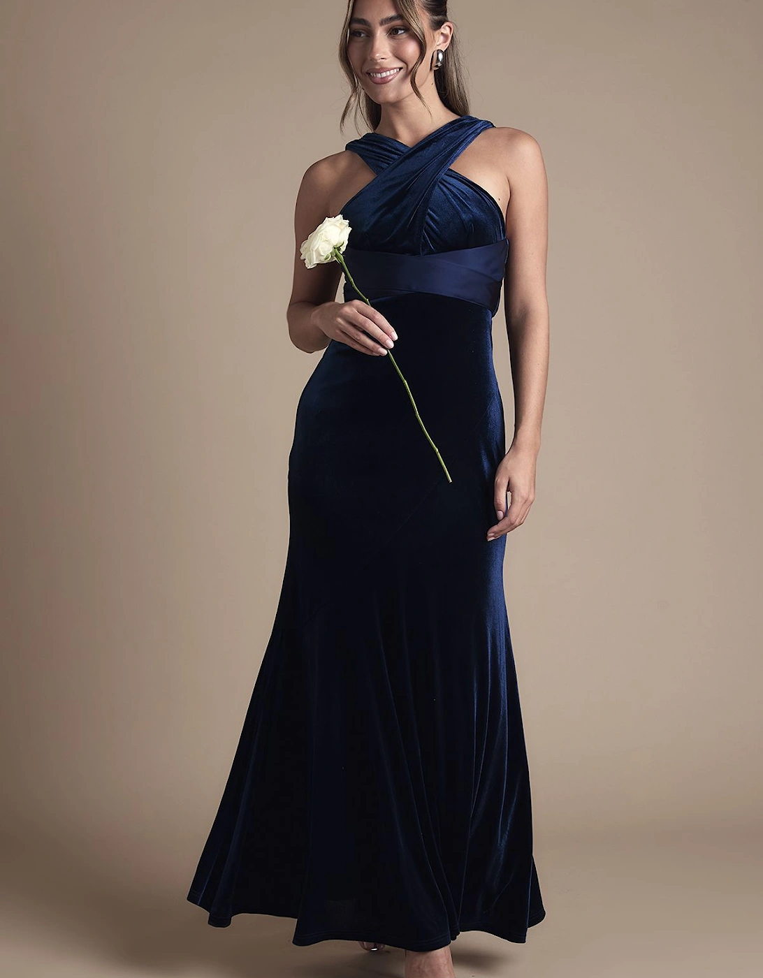 Velvet Halterneck Fishtail Maxi Bridesmaid Dress, 2 of 1