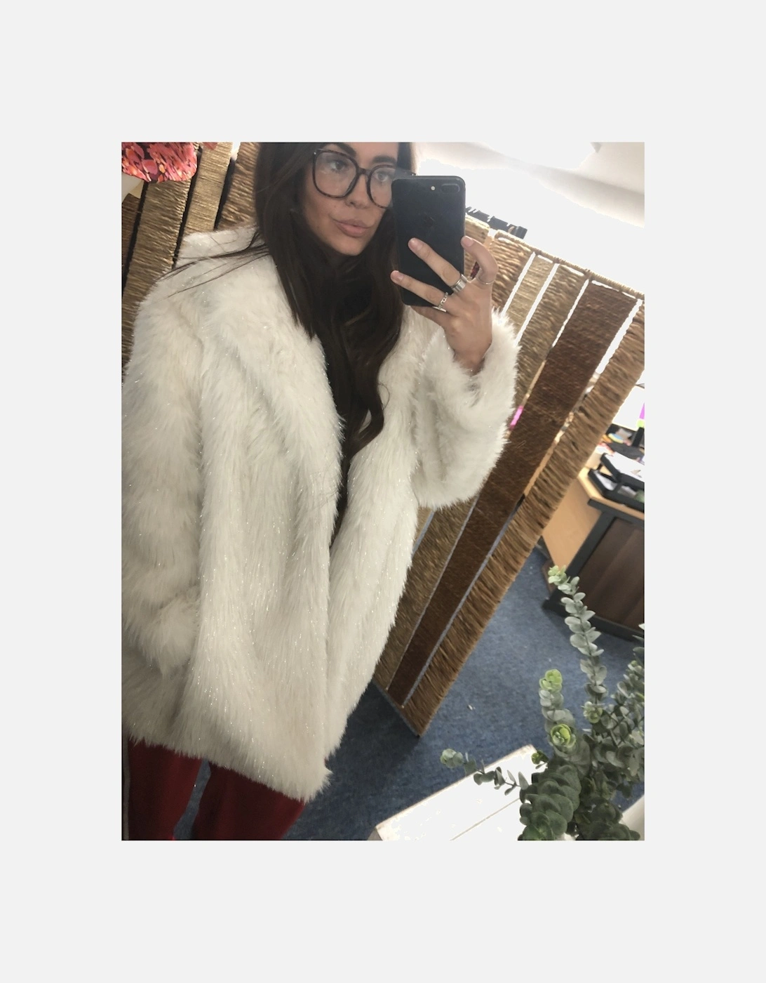 Cream Metallic Faux Fur Coat