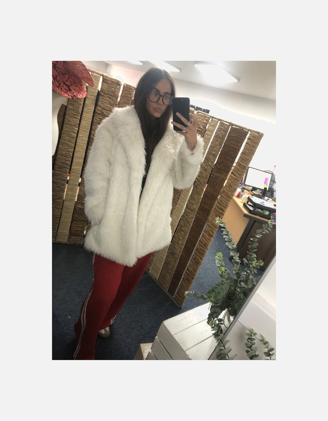 Cream Metallic Faux Fur Coat